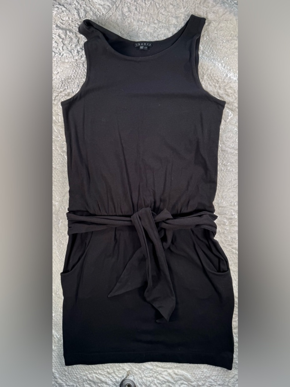 Theory Black Sleeveless Tie-Waist Dress